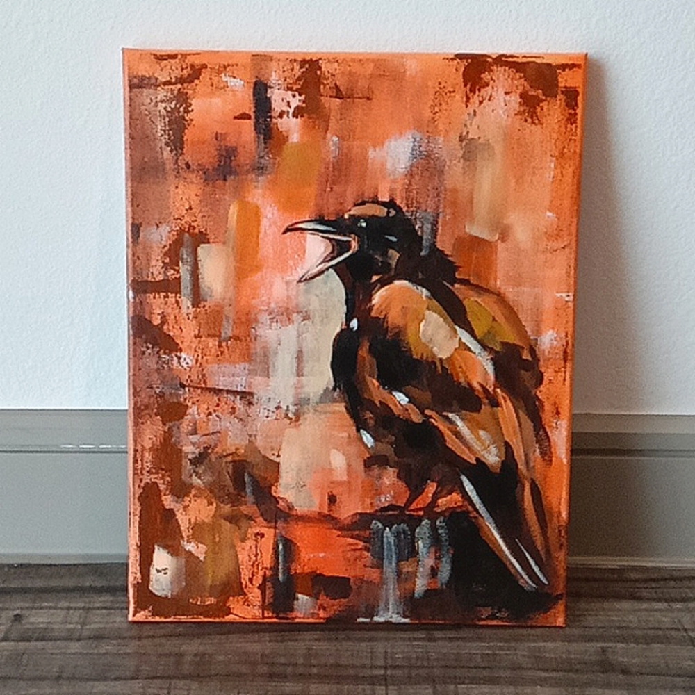 Original Crow Painting 11x14" Acrylic on Canvas - Signed - Ready to Hang